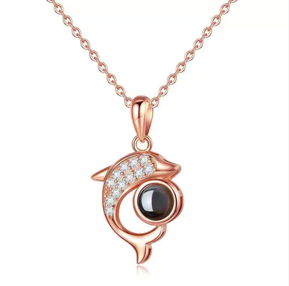 Dolphin Projection Necklace – Personalized Photo Pendant | Aynaria Moonlight Collection