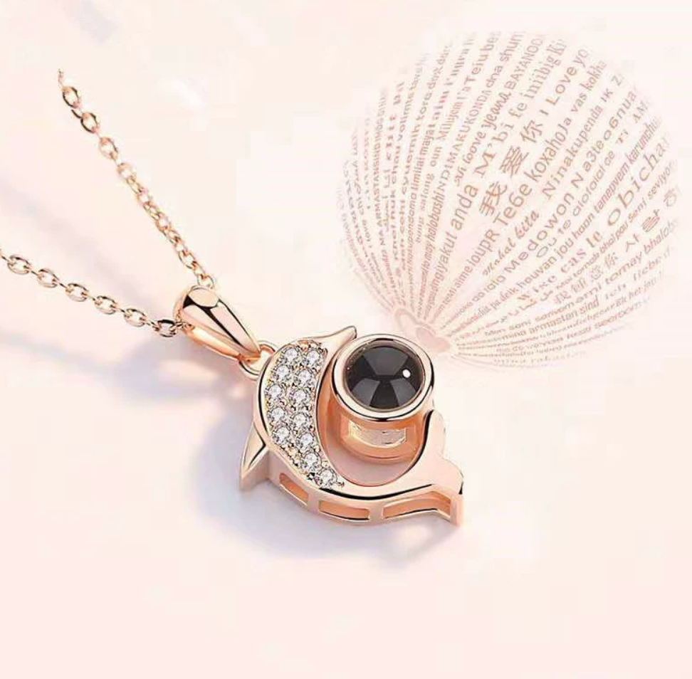Dolphin Projection Necklace – Personalized Photo Pendant | Aynaria Moonlight Collection
