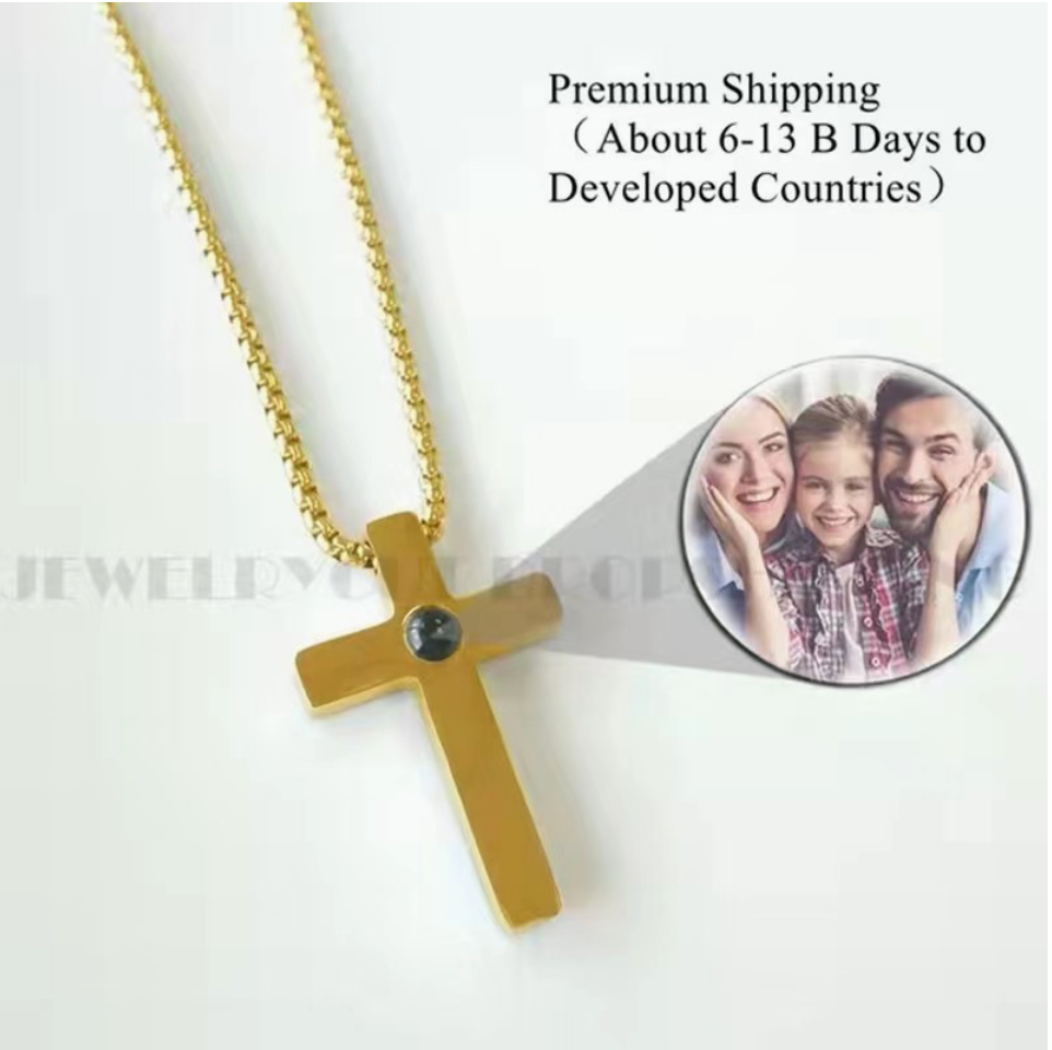 Cross Projection Necklace – Unisex Stainless Steel Pendant with Personalized Photo | Aynaria Eternal Light Collection