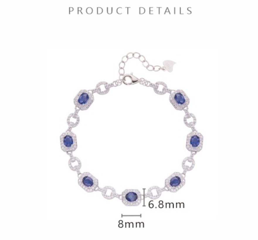Natural Sapphire Bracelet in S925 Sterling Silver – Elegant Fine-Link Design, Adjustable Length