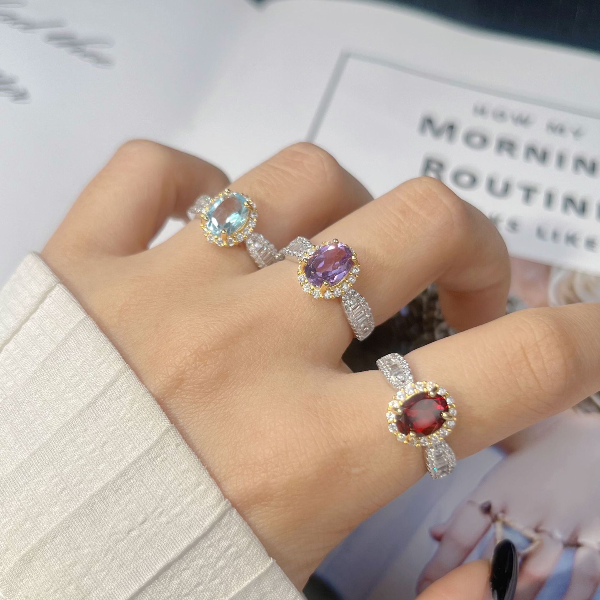 925 Silver Natural Gemstone Adjustable Ring | Amethyst / Topaz / Peridot / Citrine / Garnet