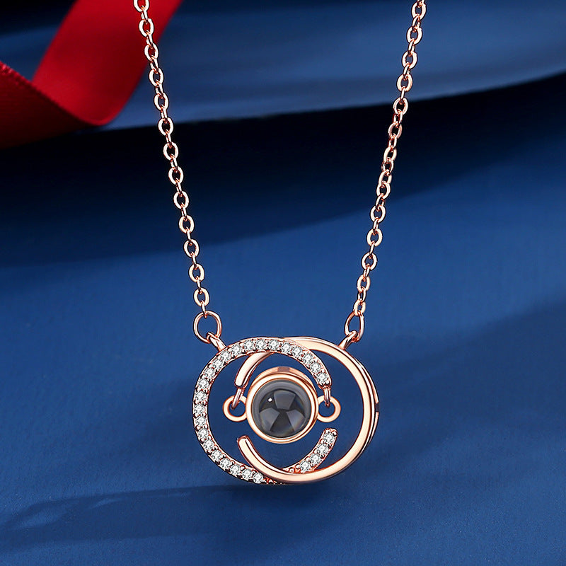 Double Ring Projection Necklace – Personalized Interlocking Pendant with Hidden Photo | Aynaria Eternal Bond Collection