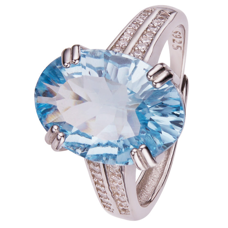 Adjustable S925 Millennium-Cut Gemstone Ring – 10×14mm Amethyst, Topaz & Citrine | Elegant Statement Jewelry