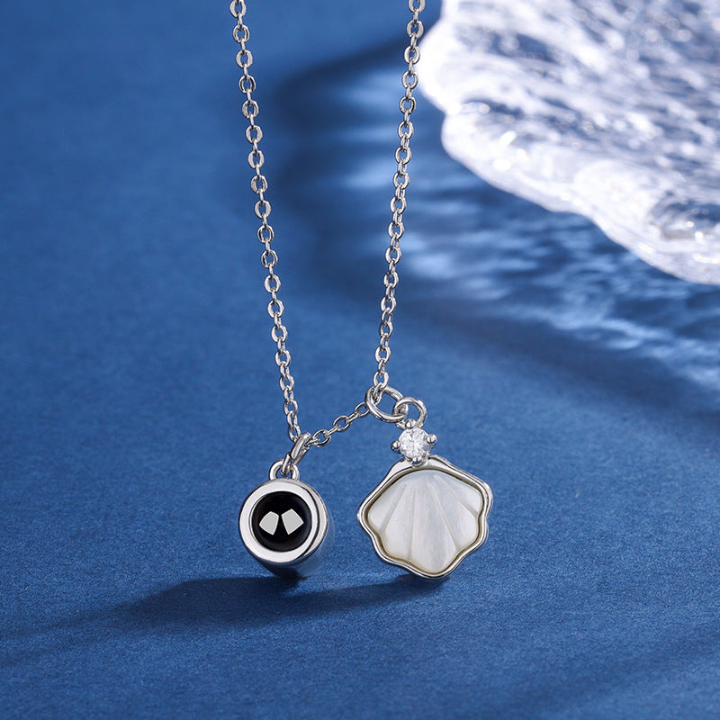 Shell Projection Necklace – Personalized Ocean-Inspired Pendant with Hidden Photo | Aynaria Sea of Memories Collection