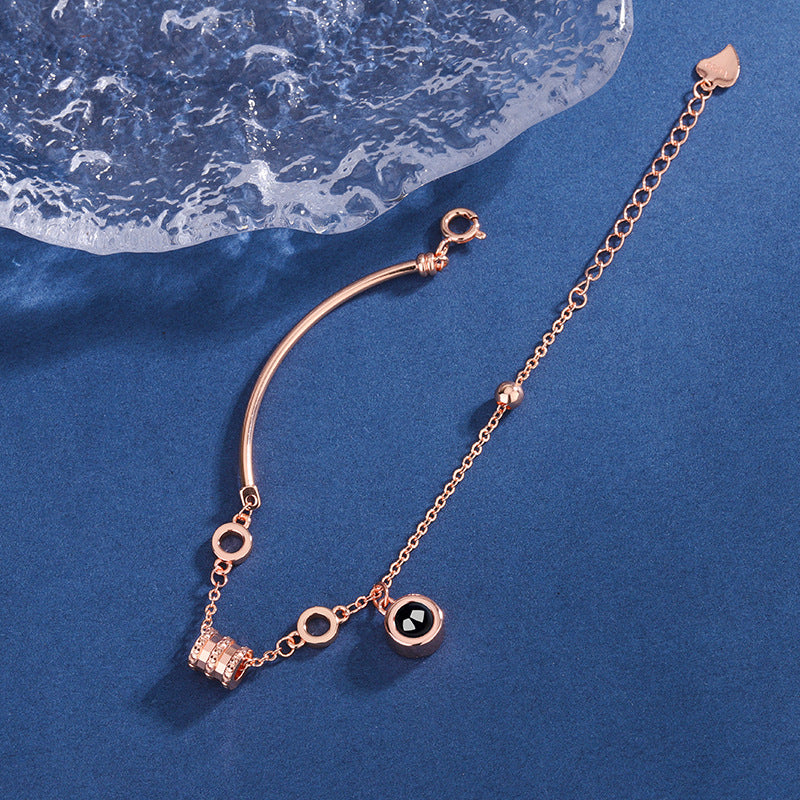 Rose Gold Projection Bracelet – Minimalist Geometric Chain with Hidden Photo | Aynaria Lunar Grace Collection