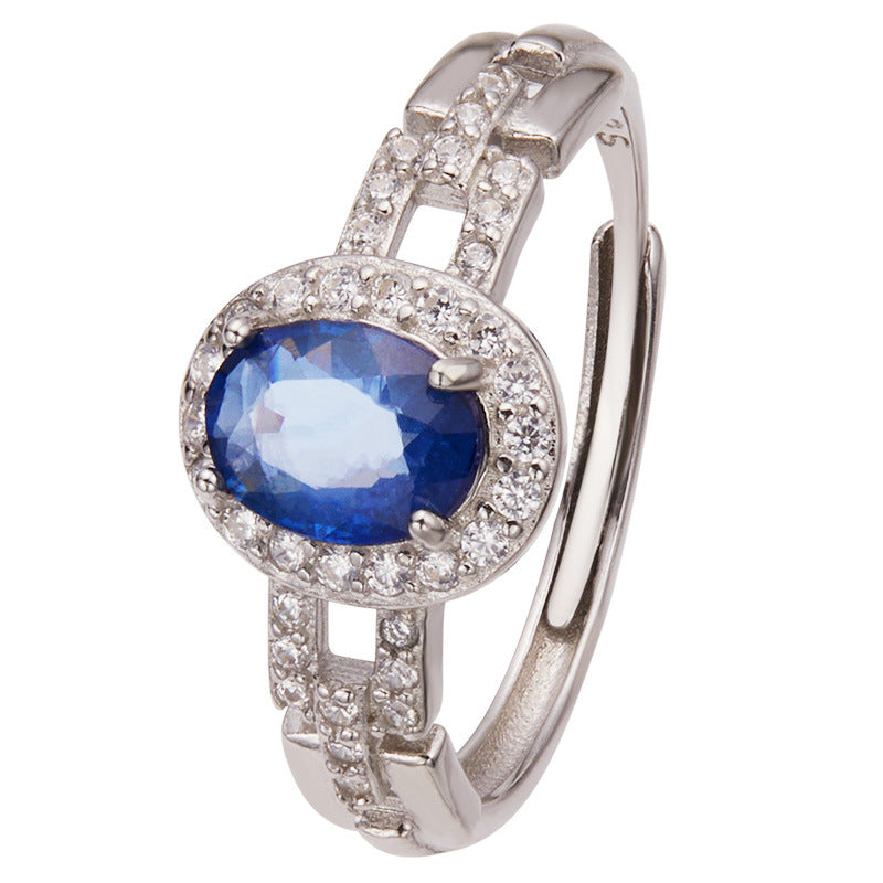 Natural Sapphire Adjustable Ring for Women – S925 Sterling Silver with Full Zircon Pavé Band | 9.5×8.3mm Gemstone