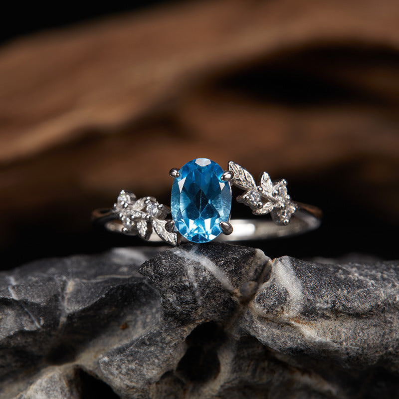 Adjustable S925 Sterling Silver Natural Gemstone Ring – 5–7mm Amethyst, Citrine, Topaz or Garnet | Dainty Open-Fit Design