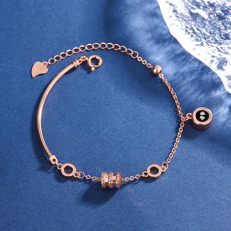 Rose Gold Projection Bracelet – Minimalist Geometric Chain with Hidden Photo | Aynaria Lunar Grace Collection