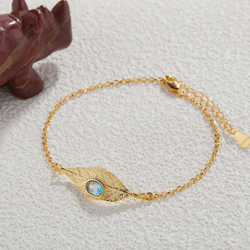 925 Sterling Silver Leaf Bracelet with Natural Peridot, Topaz & Garnet – Meaningful Gemstone Jewelry