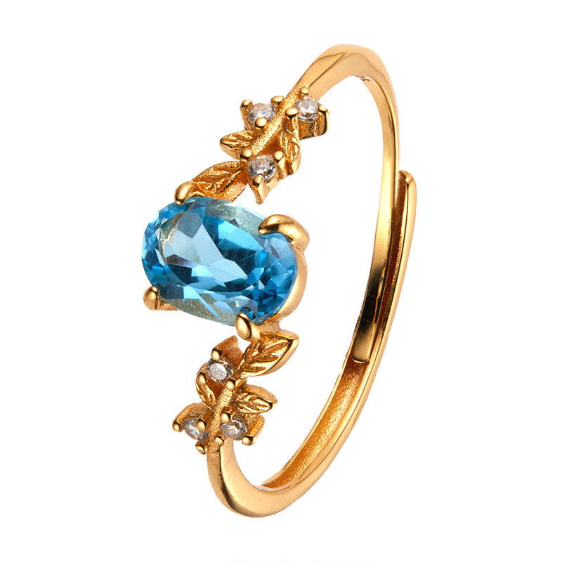 Adjustable S925 Sterling Silver Natural Gemstone Ring – 5–7mm Amethyst, Citrine, Topaz or Garnet | Dainty Open-Fit Design