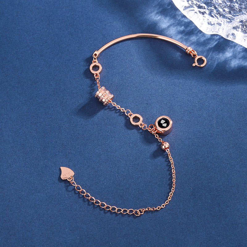 Rose Gold Projection Bracelet – Minimalist Geometric Chain with Hidden Photo | Aynaria Lunar Grace Collection