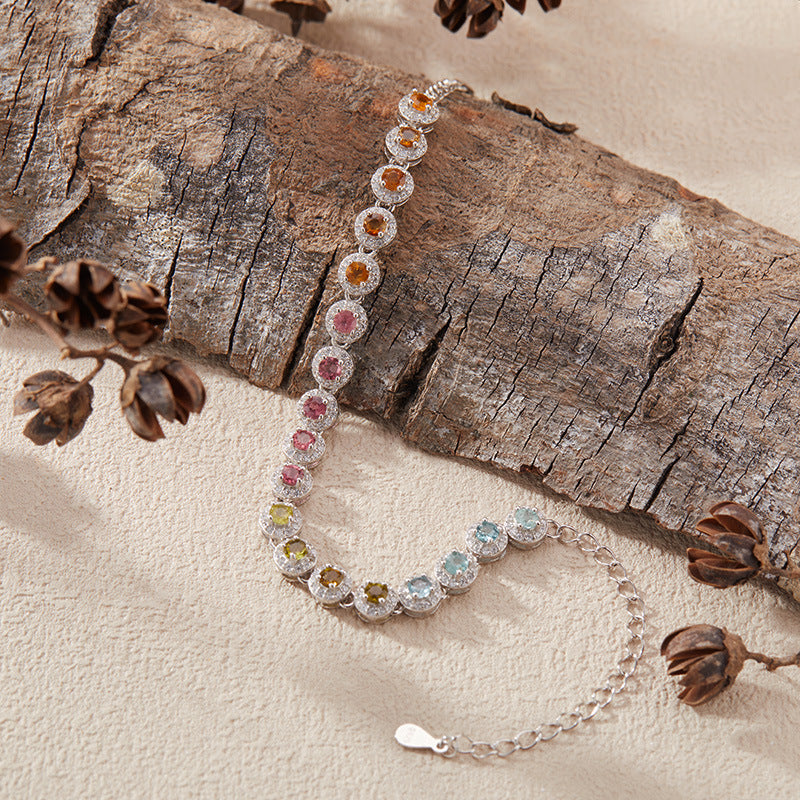 Natural Tourmaline Crystal Bracelet | 925 Silver Handmade | Adjustable Fit