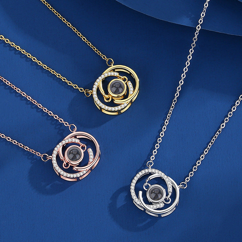 Double Ring Projection Necklace – Personalized Interlocking Pendant with Hidden Photo | Aynaria Eternal Bond Collection