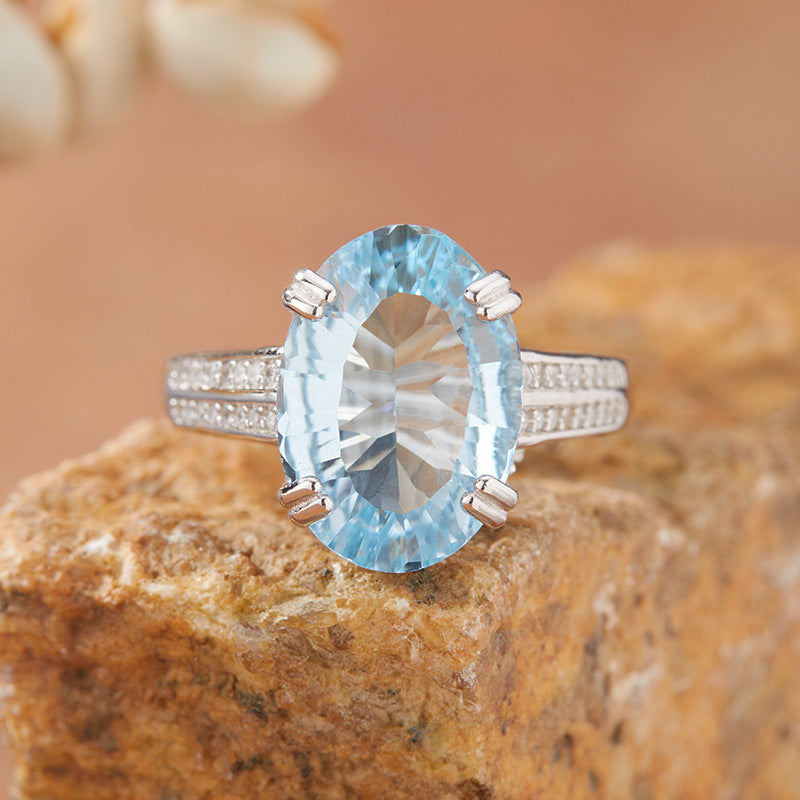 Adjustable S925 Millennium-Cut Gemstone Ring – 10×14mm Amethyst, Topaz & Citrine | Elegant Statement Jewelry