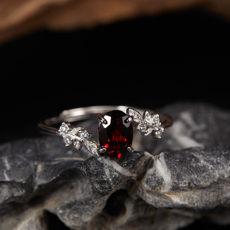 Adjustable S925 Sterling Silver Natural Gemstone Ring – 5–7mm Amethyst, Citrine, Topaz or Garnet | Dainty Open-Fit Design