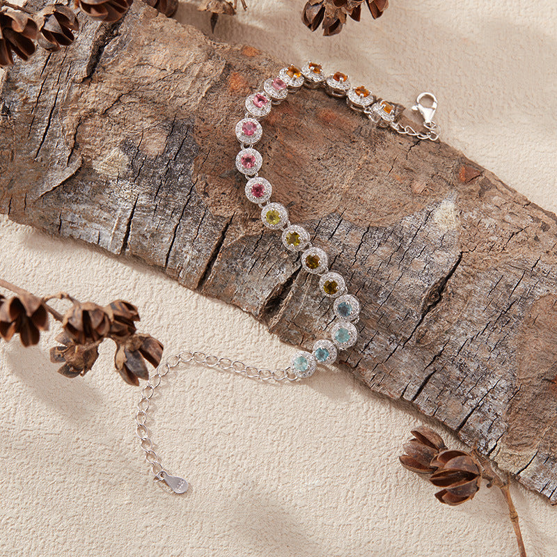 Natural Tourmaline Crystal Bracelet | 925 Silver Handmade | Adjustable Fit