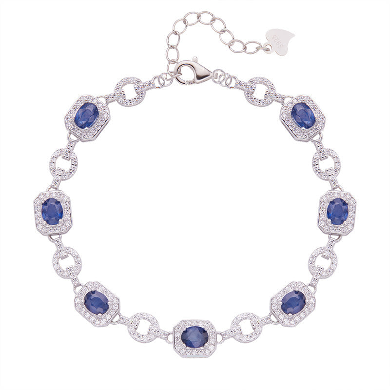Natural Sapphire Bracelet in S925 Sterling Silver – Elegant Fine-Link Design, Adjustable Length