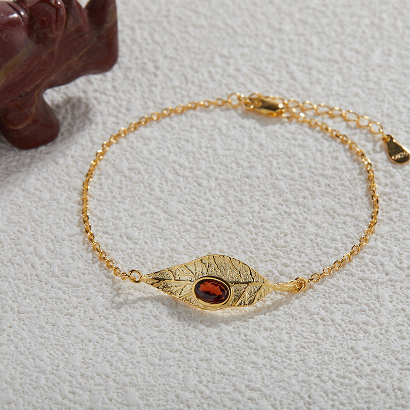 925 Sterling Silver Leaf Bracelet with Natural Peridot, Topaz & Garnet – Meaningful Gemstone Jewelry