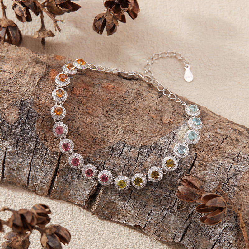 Natural Tourmaline Crystal Bracelet | 925 Silver Handmade | Adjustable Fit