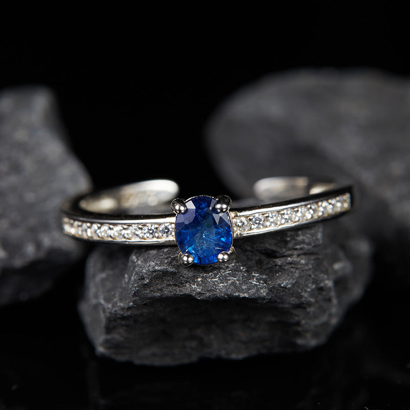 Adjustable S925 Natural Sapphire Crown Ring – 2 Rings in 1, Sweet & Elegant Stackable Set