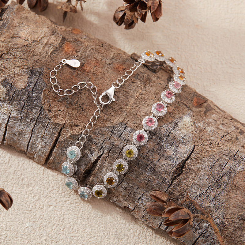 Natural Tourmaline Crystal Bracelet | 925 Silver Handmade | Adjustable Fit