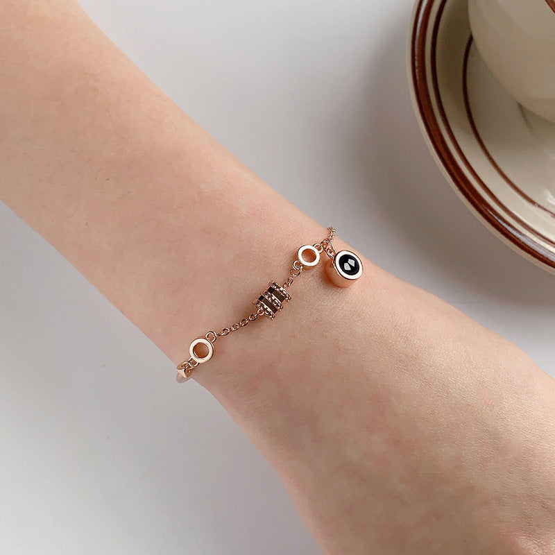 Rose Gold Projection Bracelet – Minimalist Geometric Chain with Hidden Photo | Aynaria Lunar Grace Collection