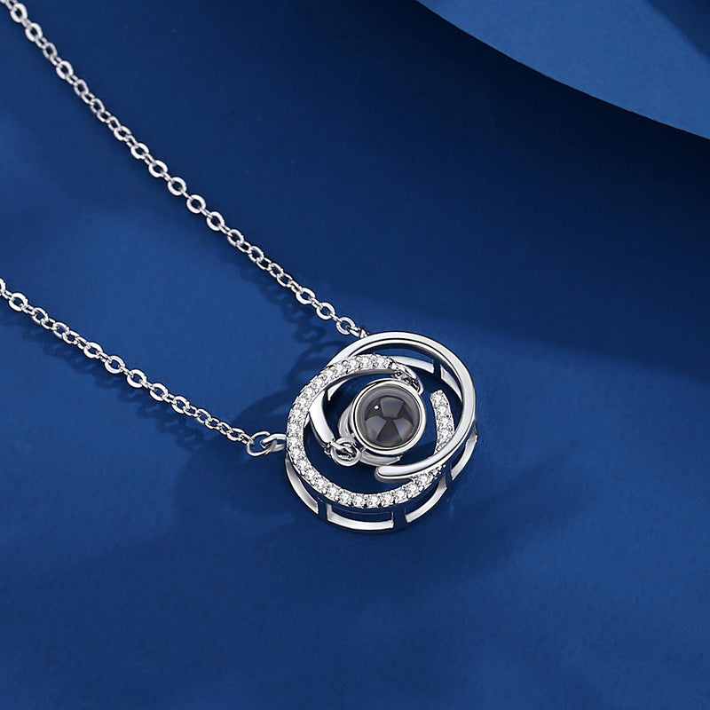 Double Ring Projection Necklace – Personalized Interlocking Pendant with Hidden Photo | Aynaria Eternal Bond Collection