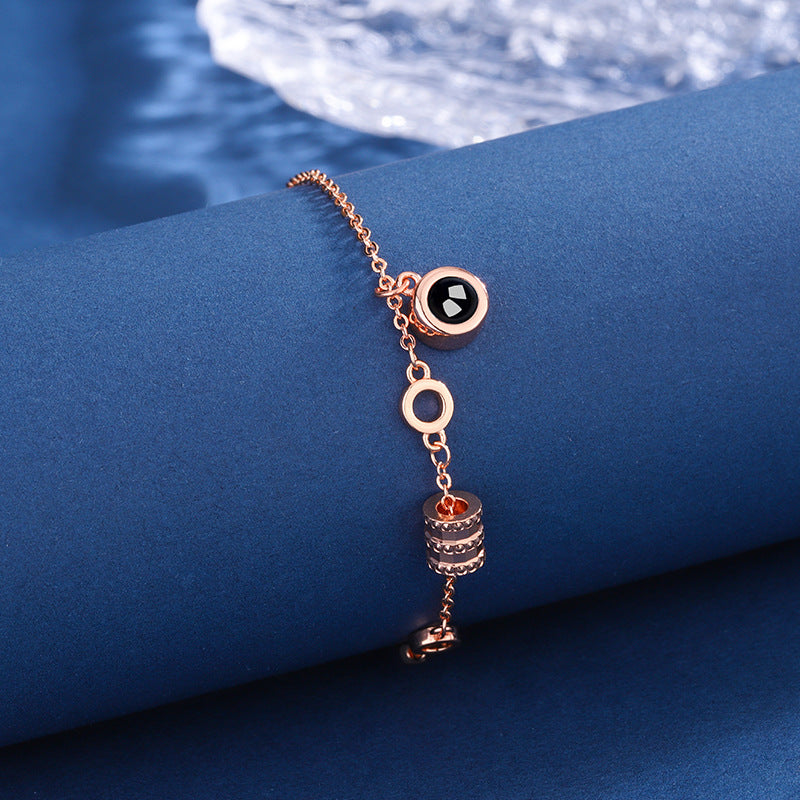 Rose Gold Projection Bracelet – Minimalist Geometric Chain with Hidden Photo | Aynaria Lunar Grace Collection