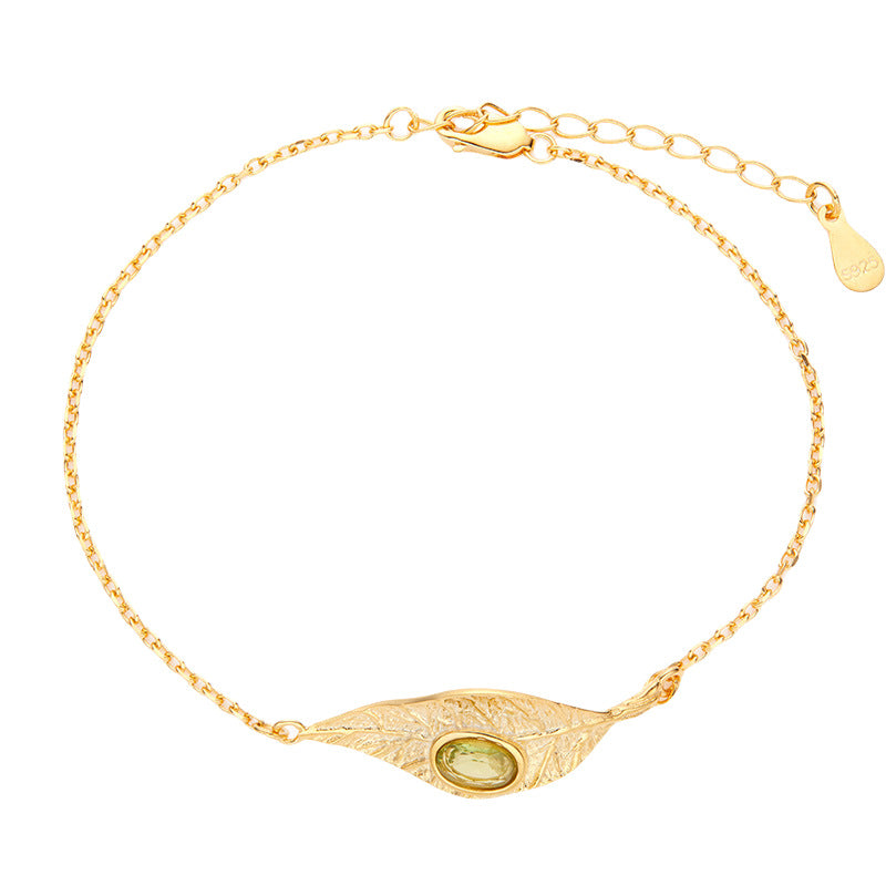 925 Sterling Silver Leaf Bracelet with Natural Peridot, Topaz & Garnet – Meaningful Gemstone Jewelry