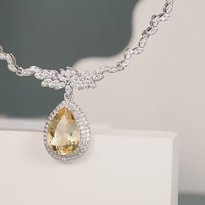 S925 Sterling Silver Natural Gemstone Teardrop Necklace – 8×12mm Amethyst / Citrine / Topaz, 44+4cm Adjustable Chain