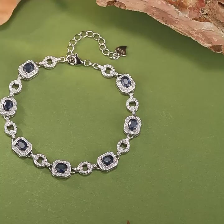 Natural Sapphire Bracelet in S925 Sterling Silver – Elegant Fine-Link Design, Adjustable Length